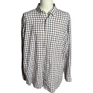 Cremieux Button Down Long Sleeve Shirt XL White Checkered Chest Pocket Cotton